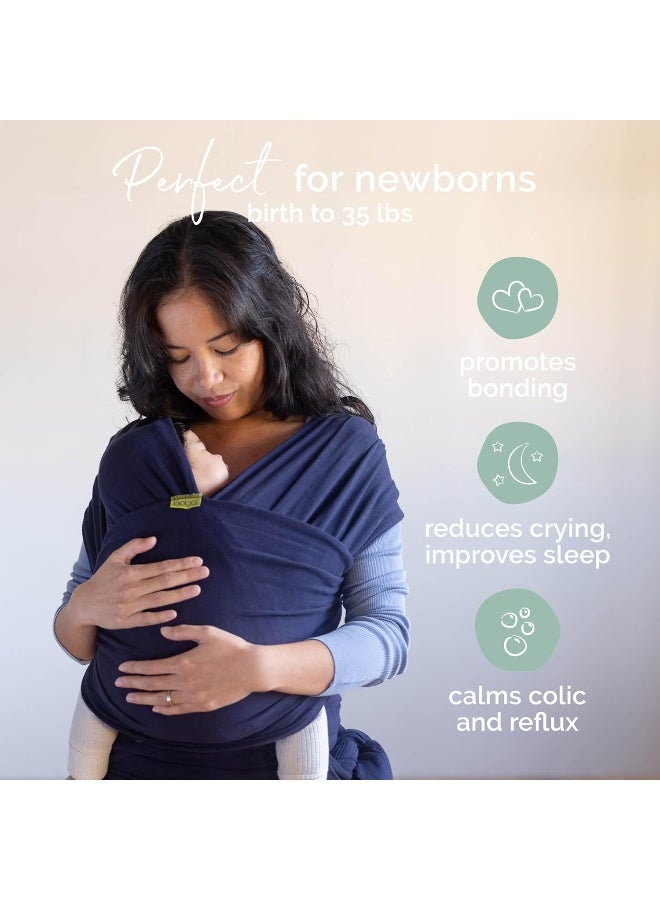 Boba Baby Wrap Carrier - Original Baby Sling Carrier for Newborns (7-35 lbs), Soft, Secure, Hands-Free & Ergonomic, Ideal for Comfortable Bonding, New Parents (Navy Blue) - Image 2